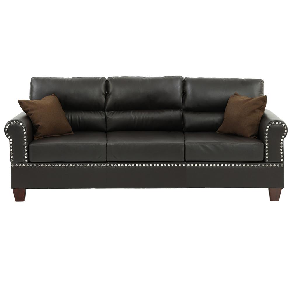 Poundex 2 Piece Sofa and Loveseat Set in Espresso Faux Leather. Picture 5