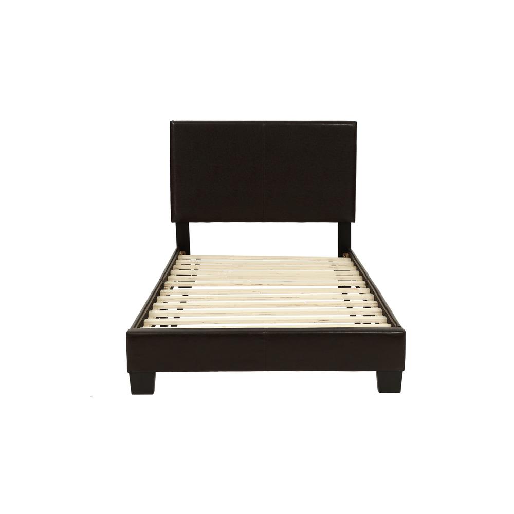 Poundex Twin Upholstered Bed Frame with Slats in Brown Faux Leather, Headboard, 84" L x 42" W x 43" H , Package Weight 56. Picture 2