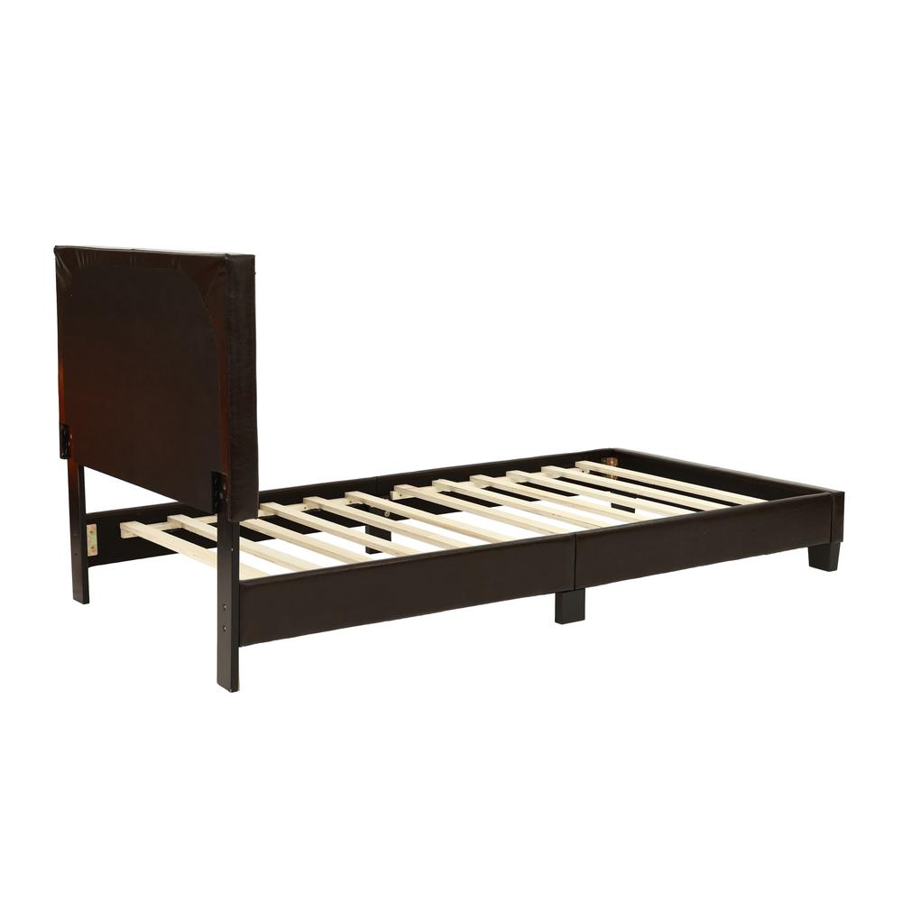 Poundex Twin Upholstered Bed Frame with Slats in Brown Faux Leather, Headboard, 84" L x 42" W x 43" H , Package Weight 56. Picture 3