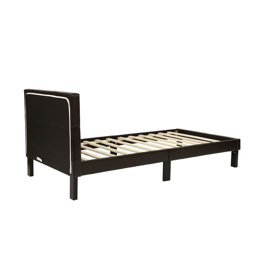 Poundex Twin Upholstered Bed Frame with Slats in Espresso Faux Leather, 82" L x 41" W x 36" H , Package Weight 54. Picture 2