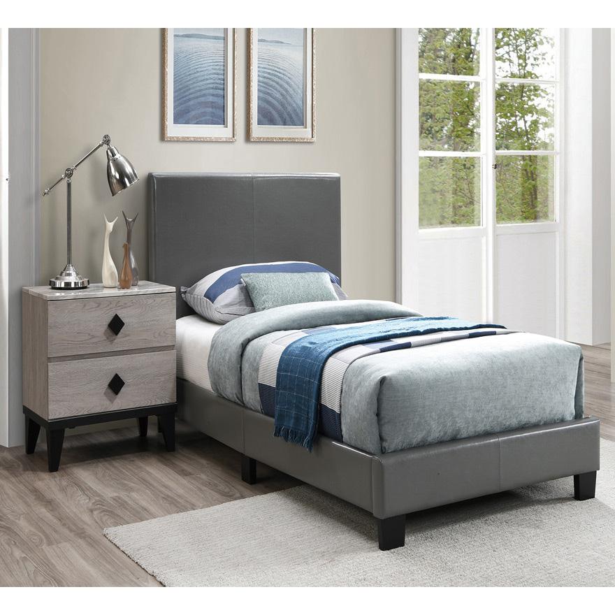 Poundex Twin Upholstered Bed Frame with Slats in Gray Faux Leather, Headboard, 84" L x 42" W x 43" H , Package Weight 56. Picture 2