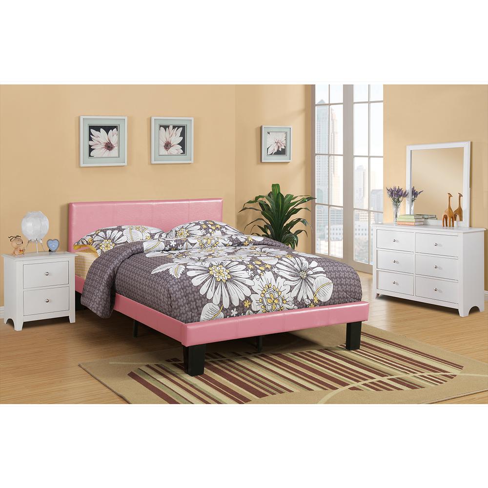 Poundex Twin Upholstered Bed Frame with Slats in Pink Faux Leather, 82" L x 41" W x 36" H , Package Weight 53. Picture 2