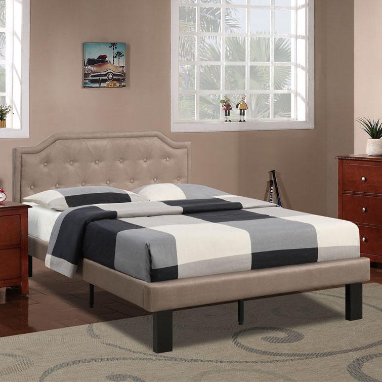 Poundex Twin Upholstered Bed Frame with Slats in Brown Tan Fabric, 86" L x 43" W x 38" H , Package Weight 56. Picture 7
