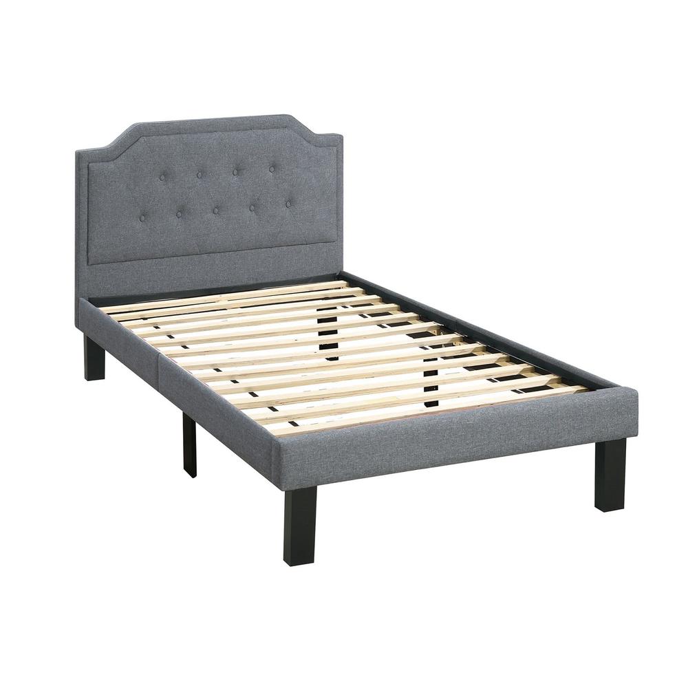 Poundex Twin Upholstered Bed Frame with Slats in Light Gray Fabric, 86" L x 43" W x 38" H , Package Weight 53. Picture 7