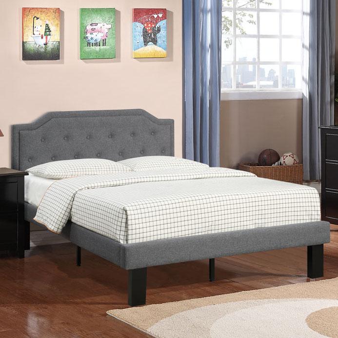 Poundex Twin Upholstered Bed Frame with Slats in Light Gray Fabric, 86" L x 43" W x 38" H , Package Weight 53. Picture 6