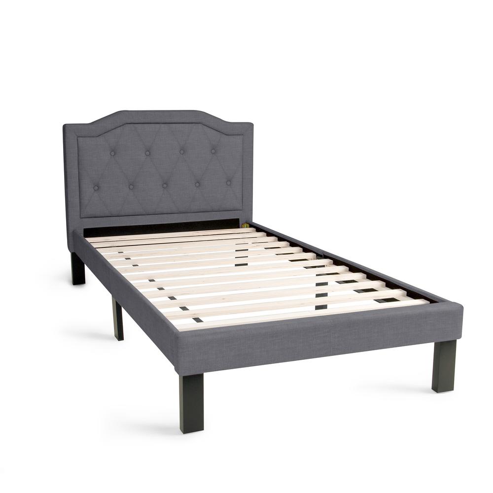 Poundex Twin Upholstered Bed Frame with Slats in Light Gray Fabric, 86" L x 43" W x 38" H , Package Weight 53. Picture 1