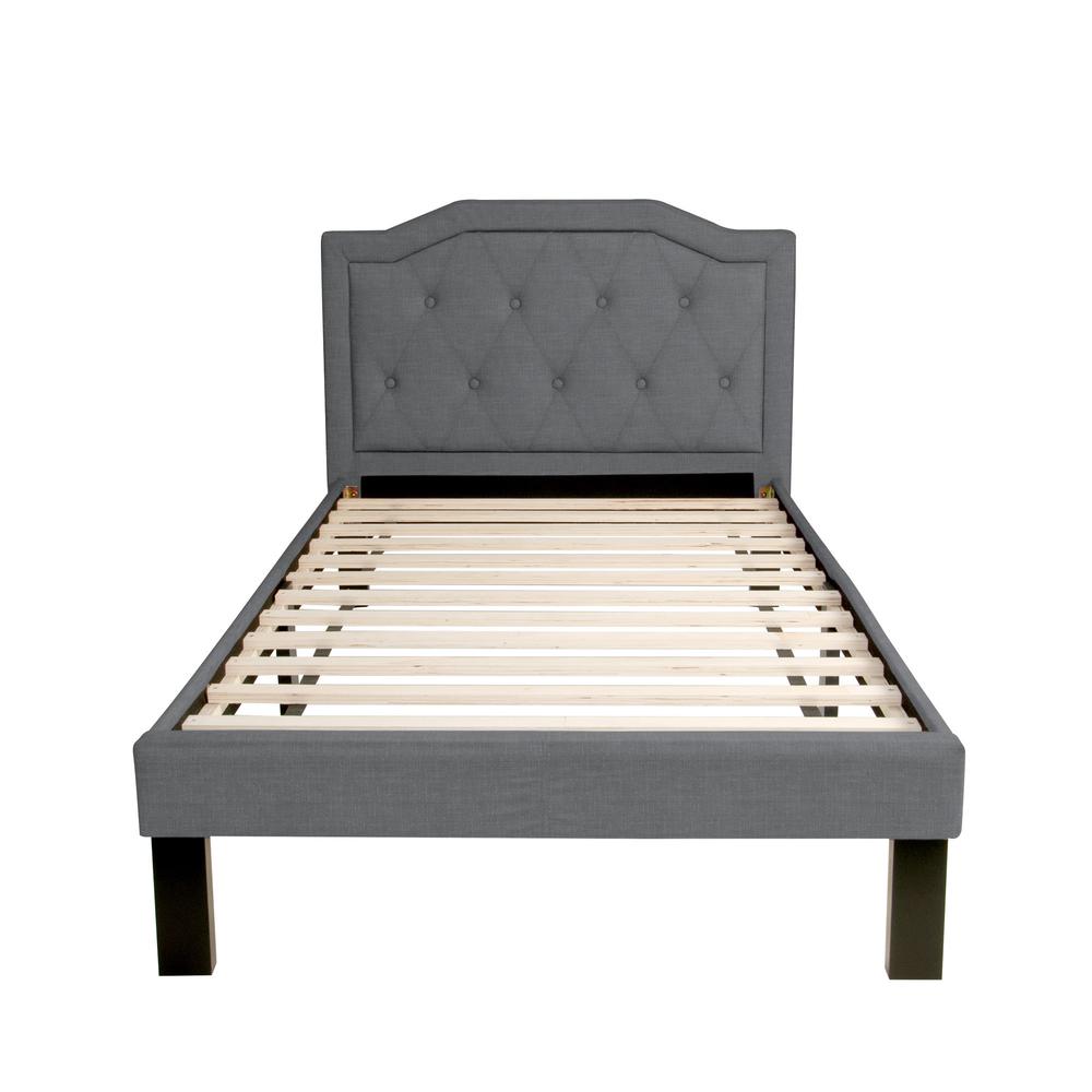 Poundex Twin Upholstered Bed Frame with Slats in Light Gray Fabric, 86" L x 43" W x 38" H , Package Weight 53. Picture 3