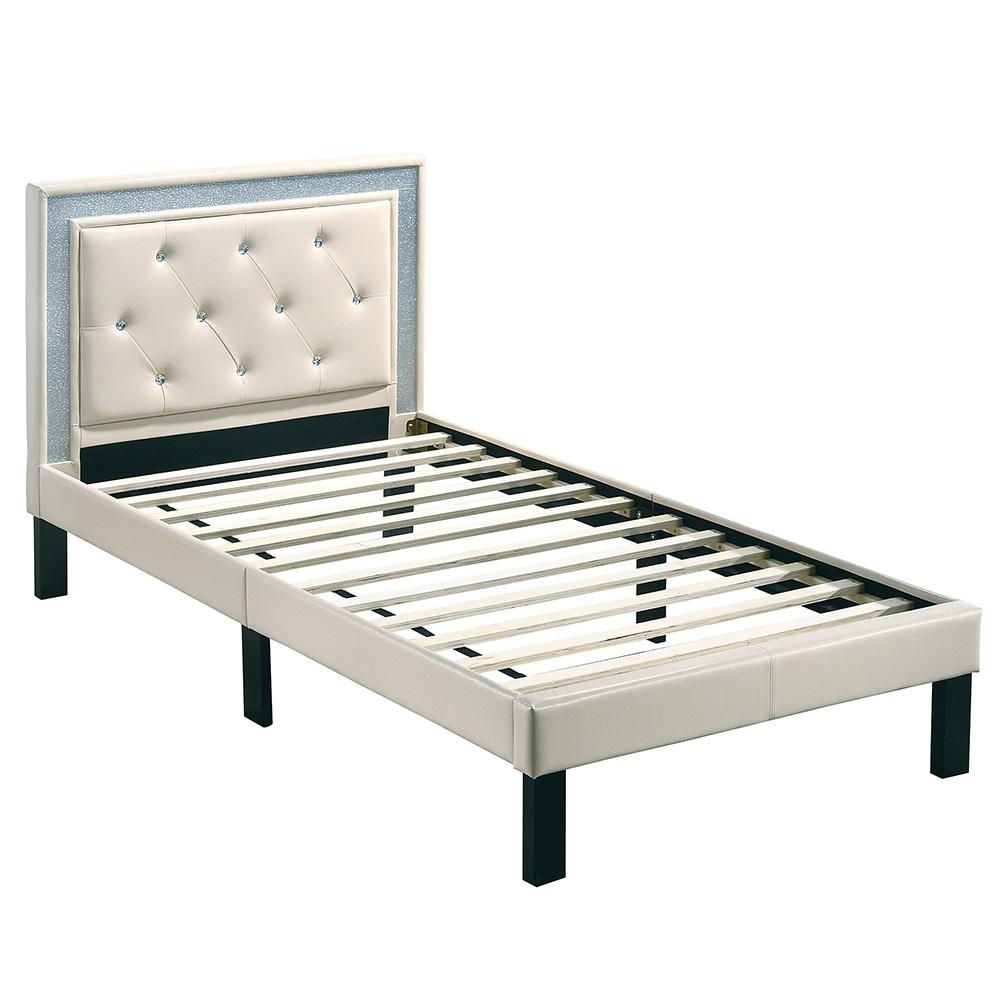 Poundex Twin Upholstered Bed Frame with Slats in Cream Faux Leather, 80" L x 40" W x 38" H , Package Weight 65. Picture 2