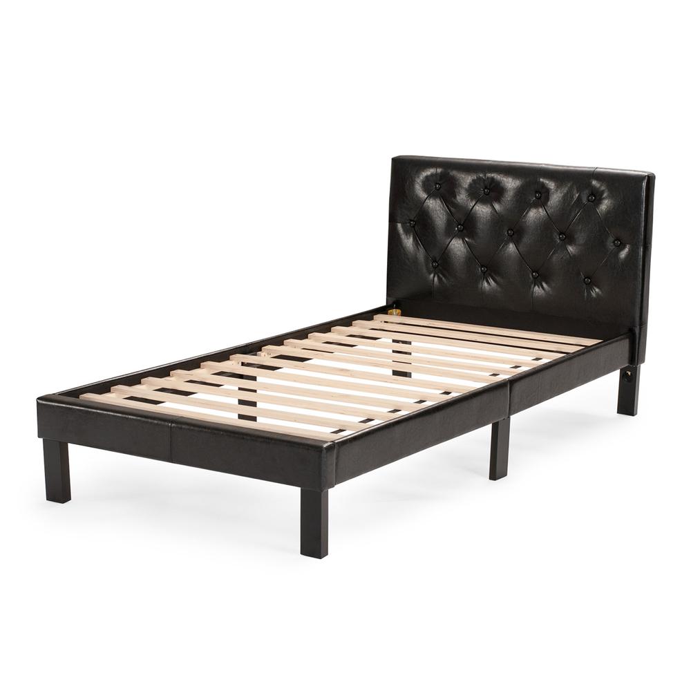 Poundex Twin Upholstered Bed Frame with Slats in Black Faux Leather, 86" L x 43" W x 36" H , Package Weight 54. Picture 1