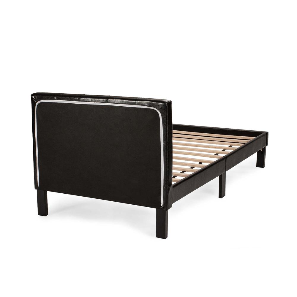 Poundex Twin Upholstered Bed Frame with Slats in Black Faux Leather, 86" L x 43" W x 36" H , Package Weight 54. Picture 3