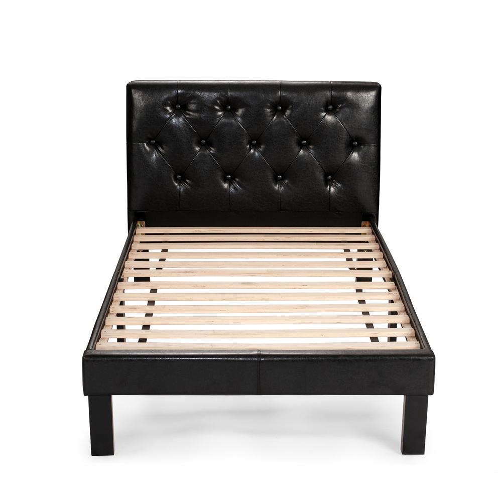 Poundex Twin Upholstered Bed Frame with Slats in Black Faux Leather, 86" L x 43" W x 36" H , Package Weight 54. Picture 2