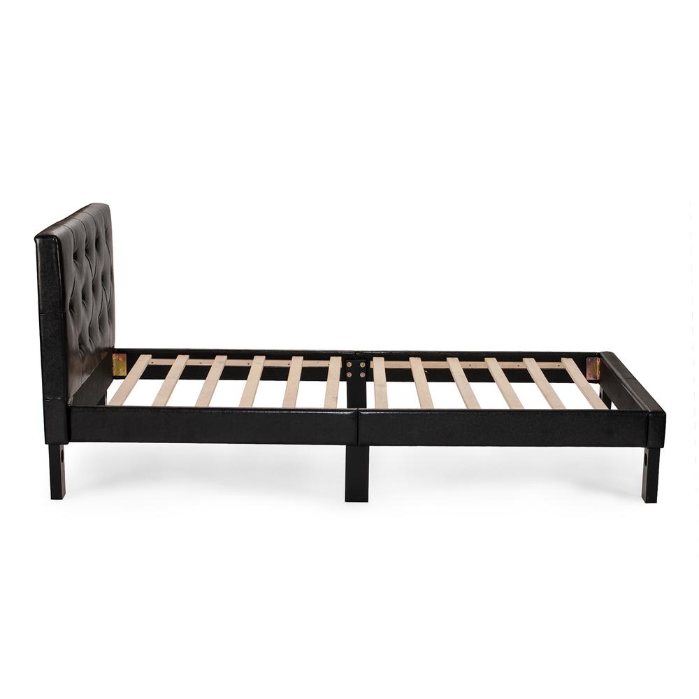 Poundex Twin Upholstered Bed Frame with Slats in Black Faux Leather, 86" L x 43" W x 36" H , Package Weight 54. Picture 4