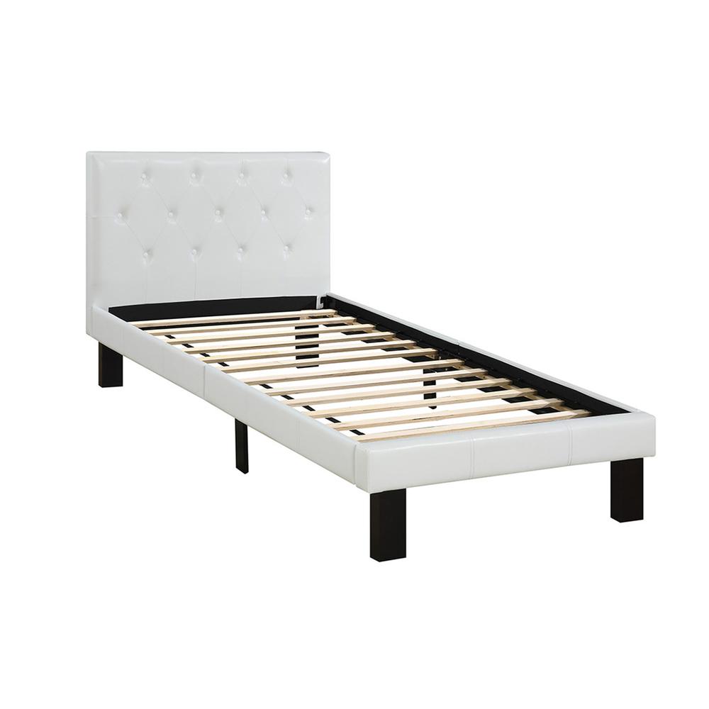 Poundex Twin Upholstered Bed Frame with Slats in White Faux Leather, 86" L x 43" W x 36" H , Package Weight 54. Picture 3