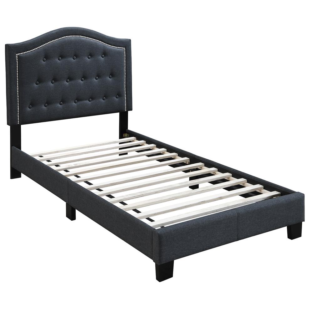 PoundexTwin Upholstered Bed Frame with Slats in Charcoal Burlap Fabric, 84" L x 42" W x 44" H , Package Weight 56. Picture 1
