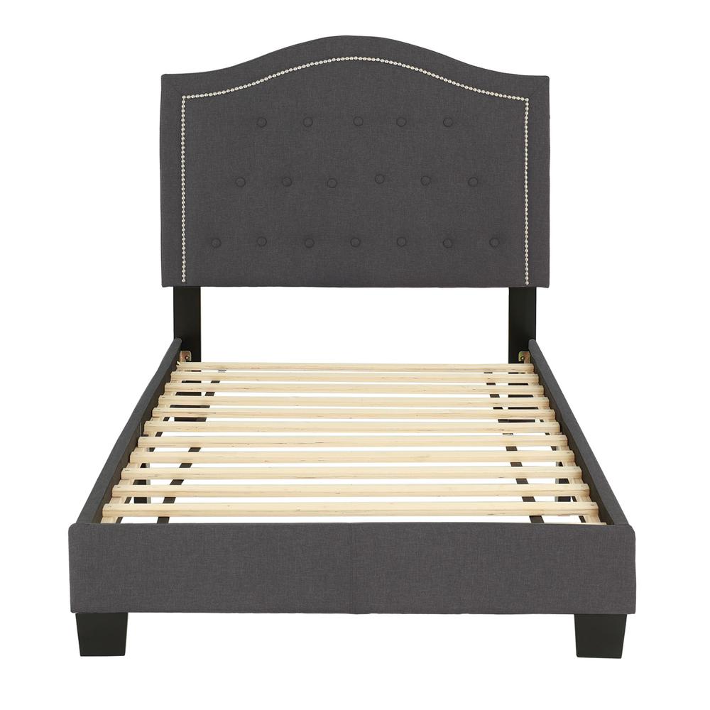 PoundexTwin Upholstered Bed Frame with Slats in Charcoal Burlap Fabric, 84" L x 42" W x 44" H , Package Weight 56. Picture 2