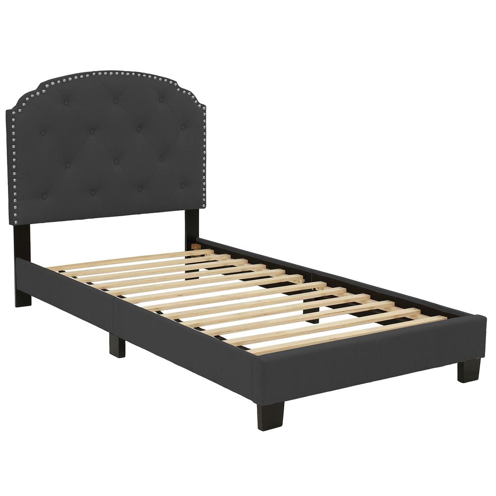 Poundex Twin Upholstered Bed Frame with Slats in Charcoal Burlap Fabric, 84" L x 42" W x 43" H , Package Weight 56. Picture 1