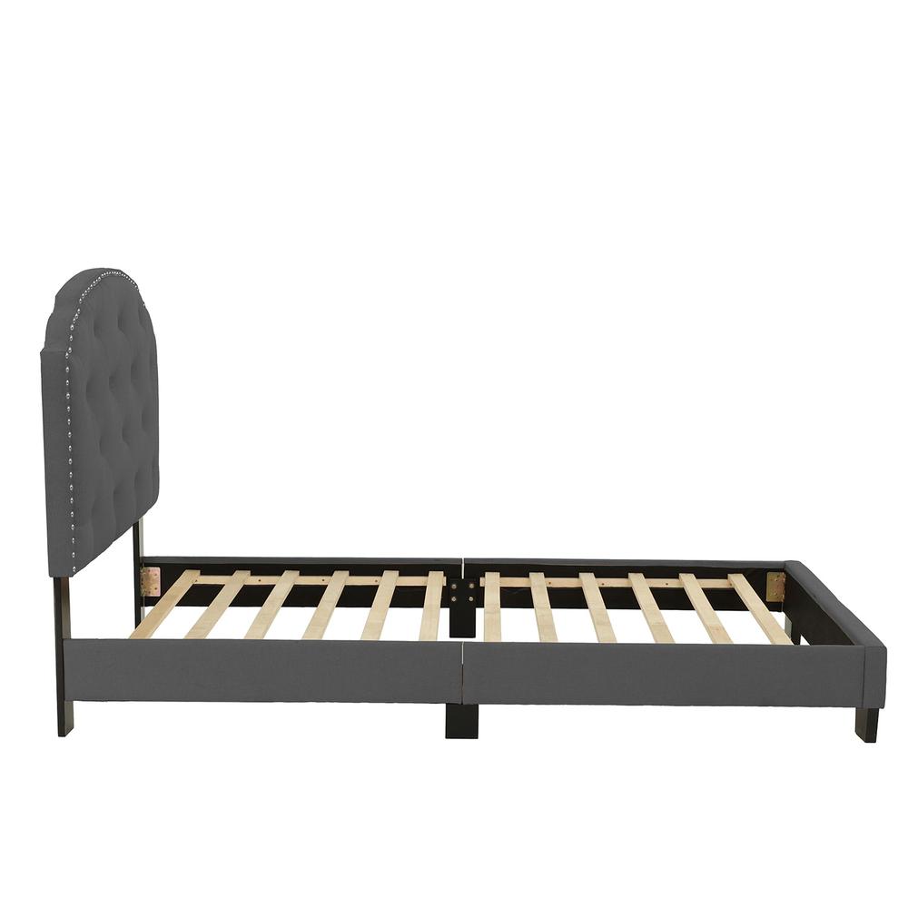 Poundex Twin Upholstered Bed Frame with Slats in Charcoal Burlap Fabric, 84" L x 42" W x 43" H , Package Weight 56. Picture 4