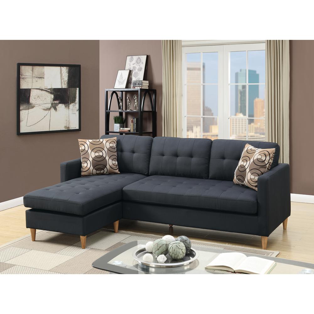 Poundex 2 Piece Fabric Sectional Set in Black, 86" W x 59" D x 33" H, Package Weight 122. Picture 1