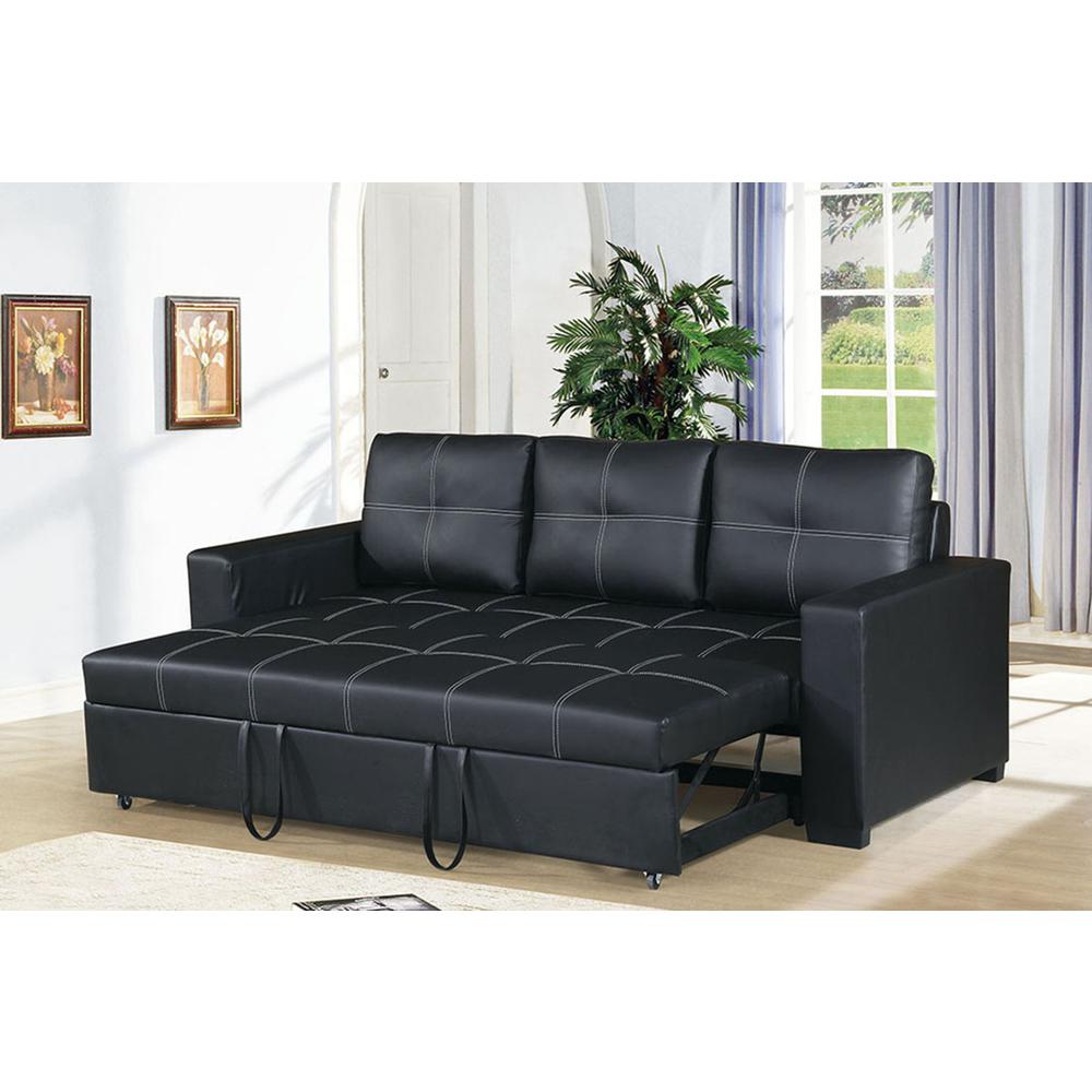 Furniture Faux Leather Convertible  Sofa  in  Black. Picture 2