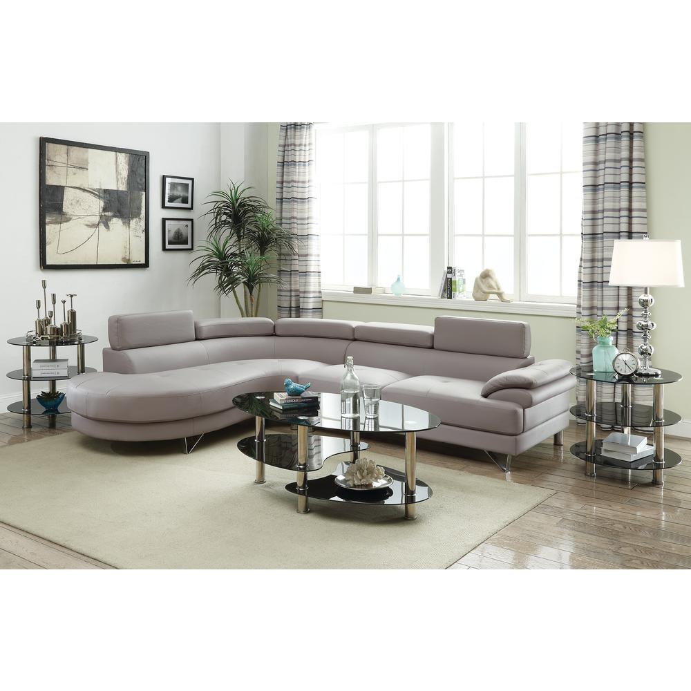 Poundex 2 Piece Faux Leather Sectional in Light Gray, 102" W x 85" D x 29" H, Package Weight 120. Picture 1
