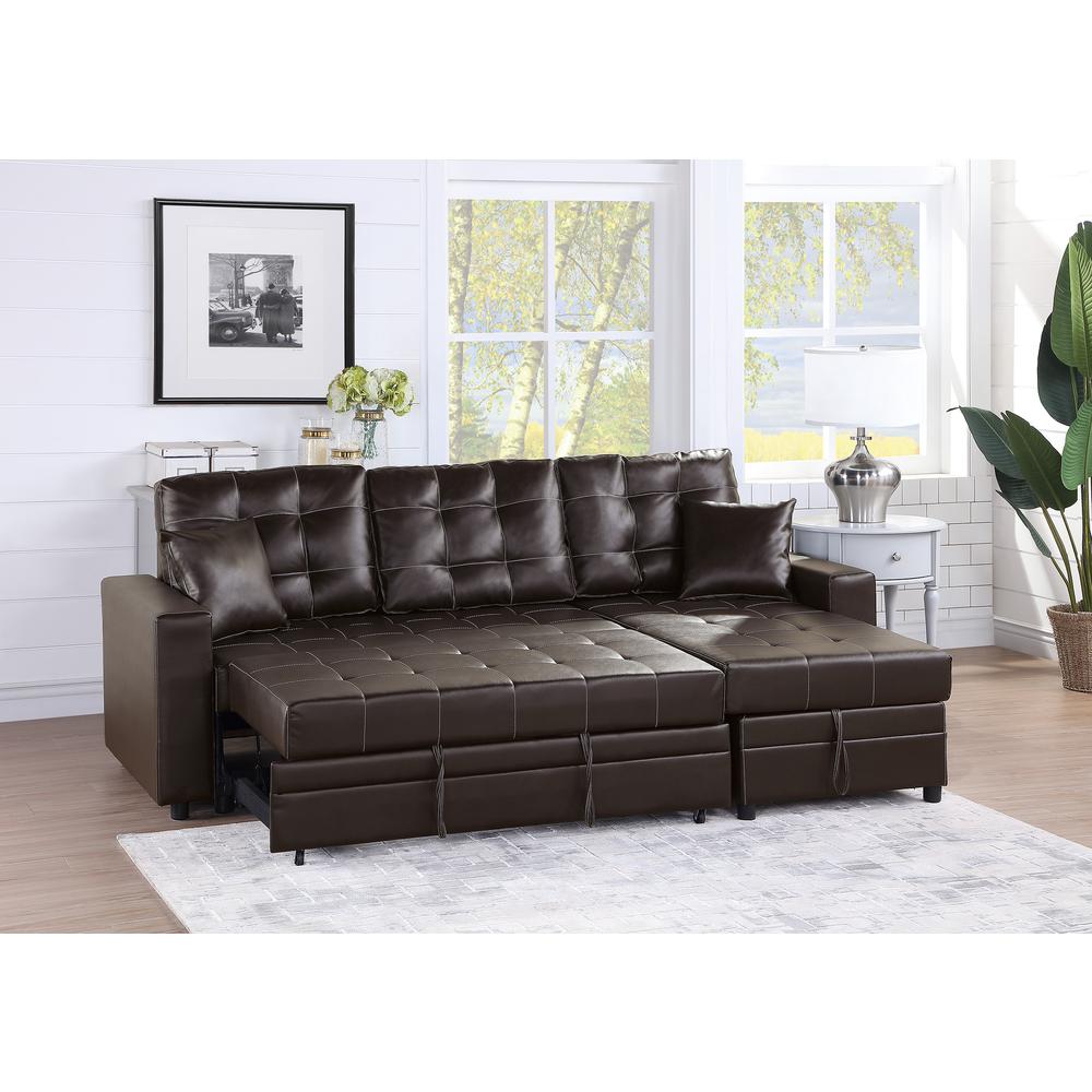 Furniture Faux Leather Convertible Sectional in Espresso. Picture 1