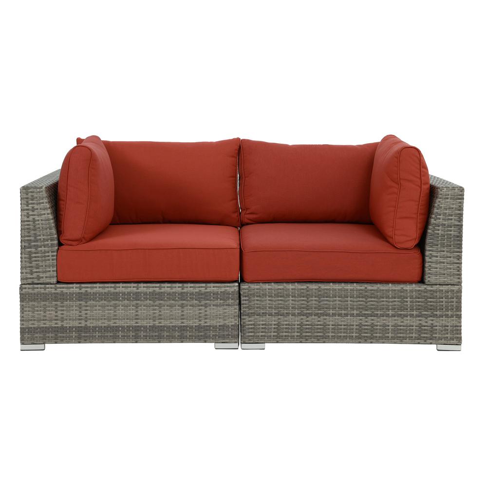 Poundex Wicker Outdoor Loveseat in Red. Picture 2