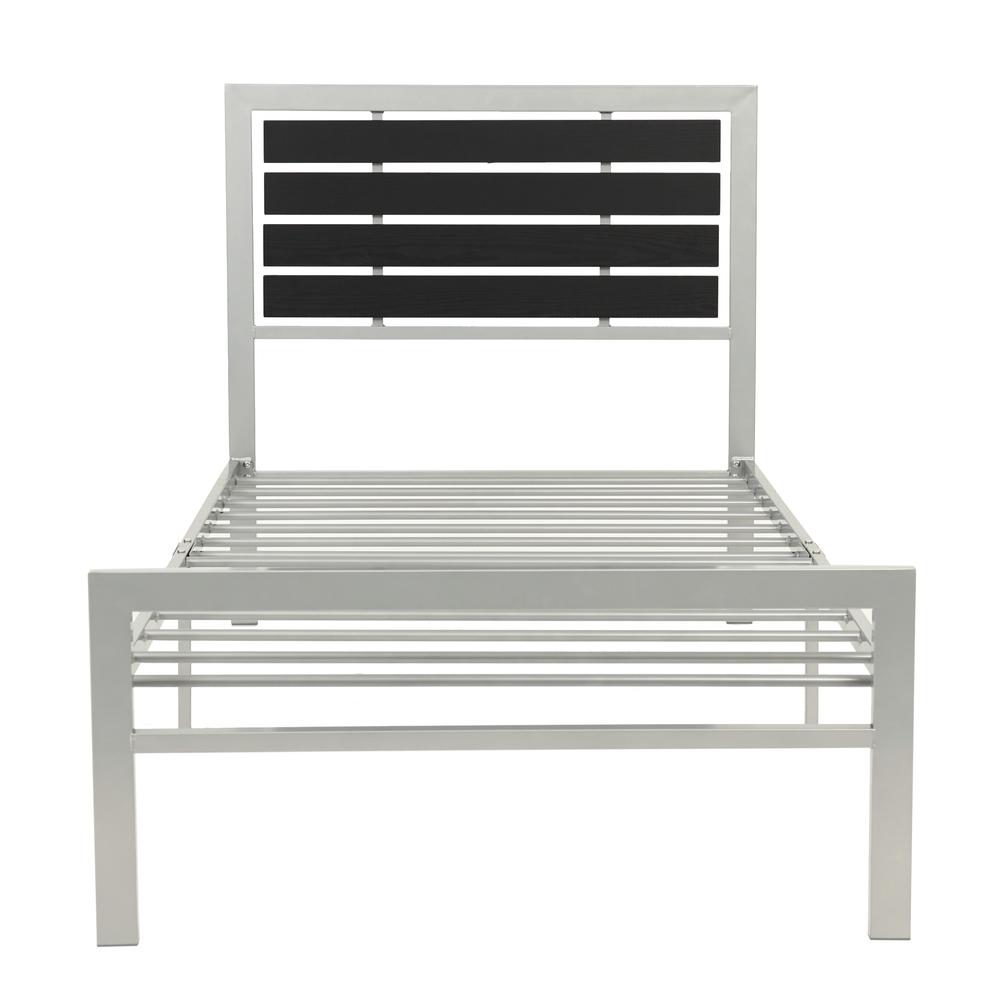 Furniture Twin  Bed  With  Metal Frame in Silver With Wood. Picture 2