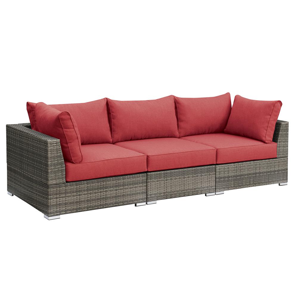 Poundex Wicker Outdoor Sofa in Red. Picture 1