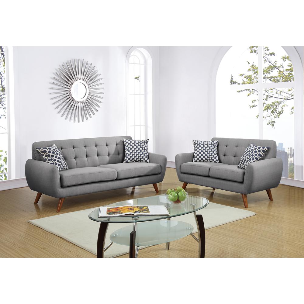 Poundex 2 Piece Sofa and Loveseat Set in Gray Fabric, Sofa 80" W x 33" D x 33" H, Loveseat 58" W x 33" D x 33" H, Package Weight 76. Picture 7