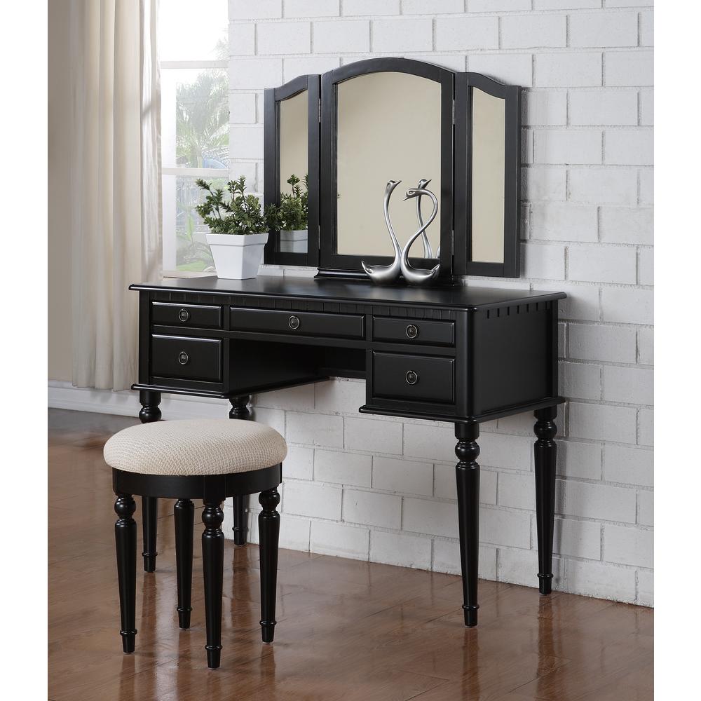 Poundex Wooden Makeup Vanity Set Desk, Mirror and Stool - Black, 43" W x 19" D x 54" H, Package Weight 91. Picture 7