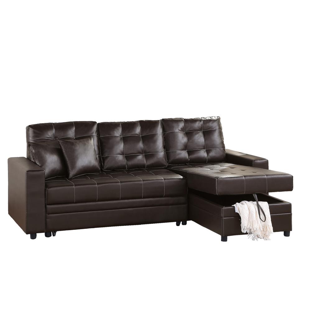 Furniture Faux Leather Convertible Sectional in Espresso. Picture 4
