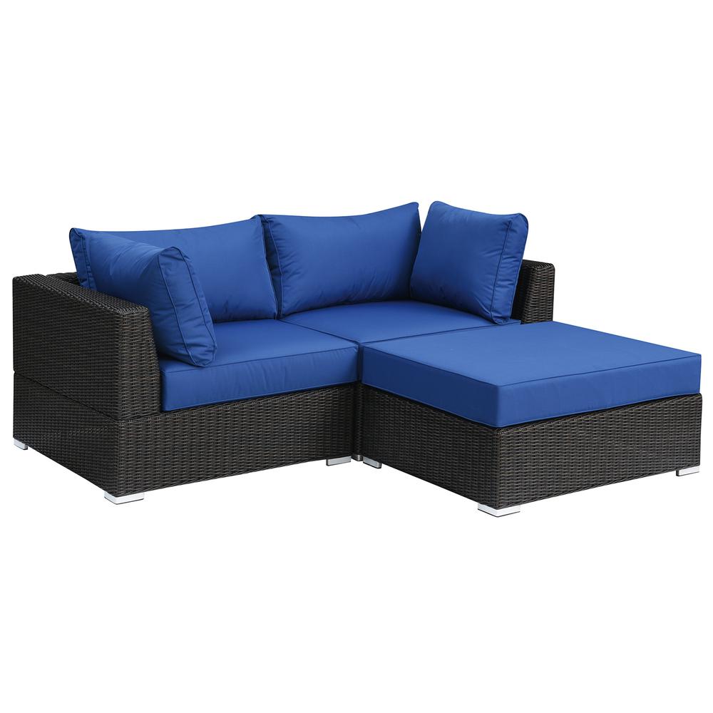 Poundex Wicker Outdoor Loveseat-Ottoman in Blue. Picture 1