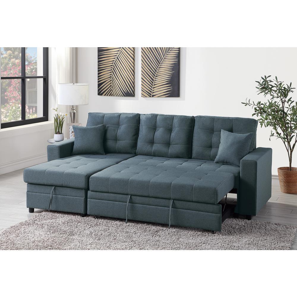 Furniture Polyfiber Fabric Convertible Sectional in Blue Grey. Picture 2
