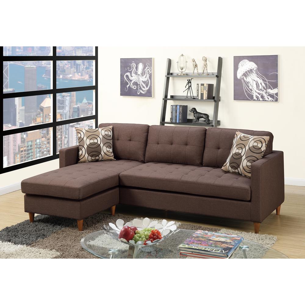 Poundex 2 Piece Fabric Sectional Set in Chocolate Finish, 86" W x 59" D x 33" H, Package Weight 122. Picture 1