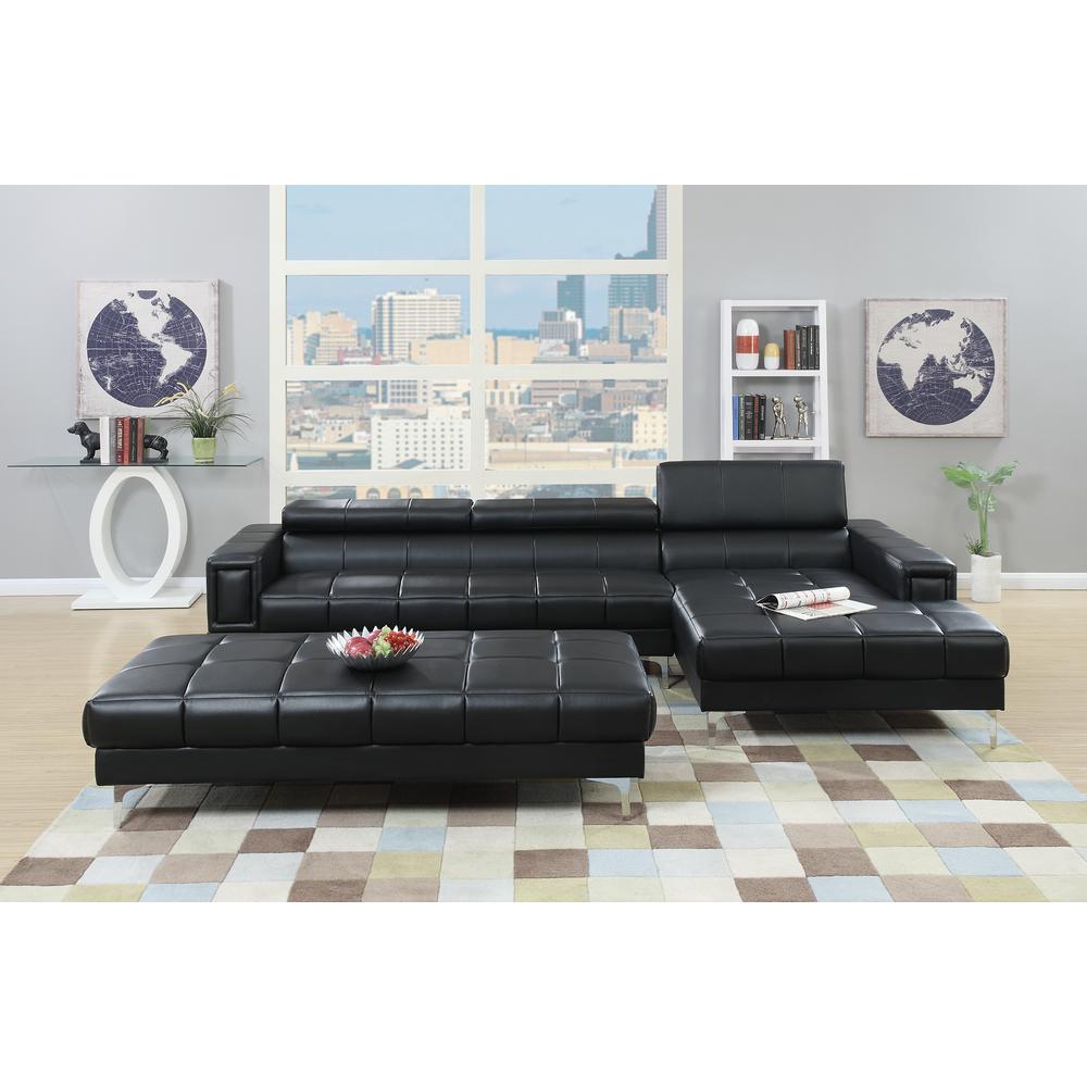 Poundex 2 Piece Faux Leather Sectional Set in Black, 117" W x 69" D x 28" ~ 34" H, Package Weight 122. Picture 1