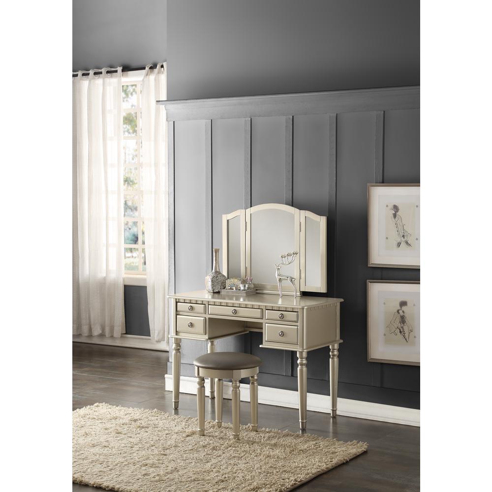 Poundex Wooden Makeup Vanity Set Desk, Mirror and Stool - Silver, 43" W x 19" D x 54" H, Package Weight 91. Picture 10