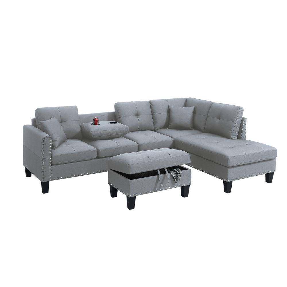 3-piece Sectional Set with Ottoman in Taupe Grey. Picture 2