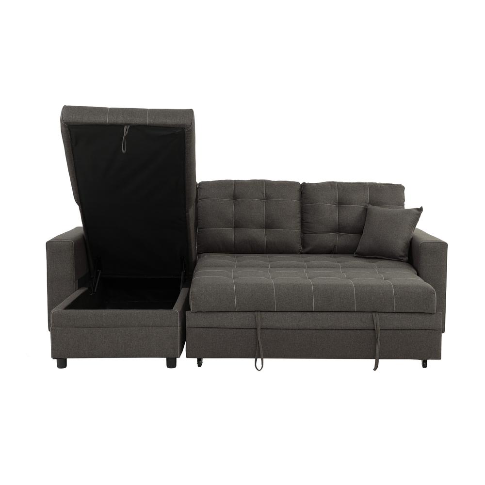 Furniture Polyfiber Fabric Convertible Sectional in Ash Black. Picture 3