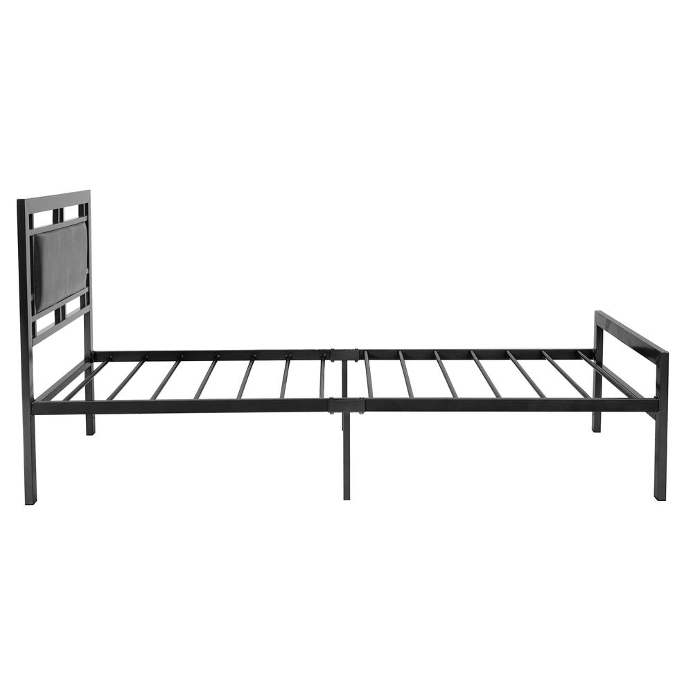 Furniture  Twin  Bed With  Metal Frame in Black With Faux Leather. Picture 4