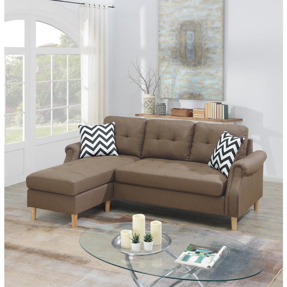Poundex Reversible Chaise Sectional Set in Light Coffee Fabric, 87" W x 59" D x 36" H, Package Weight 140. Picture 6