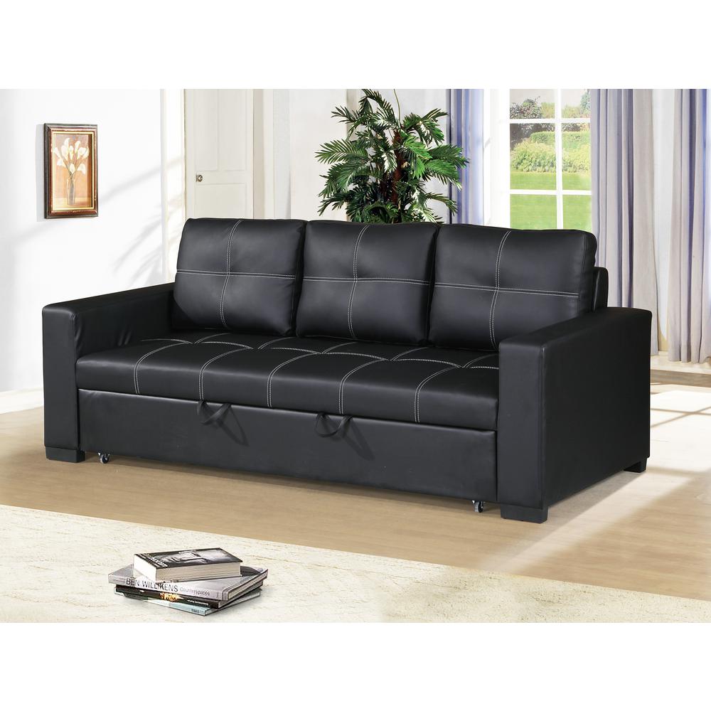 Furniture Faux Leather Convertible  Sofa  in  Black. Picture 1