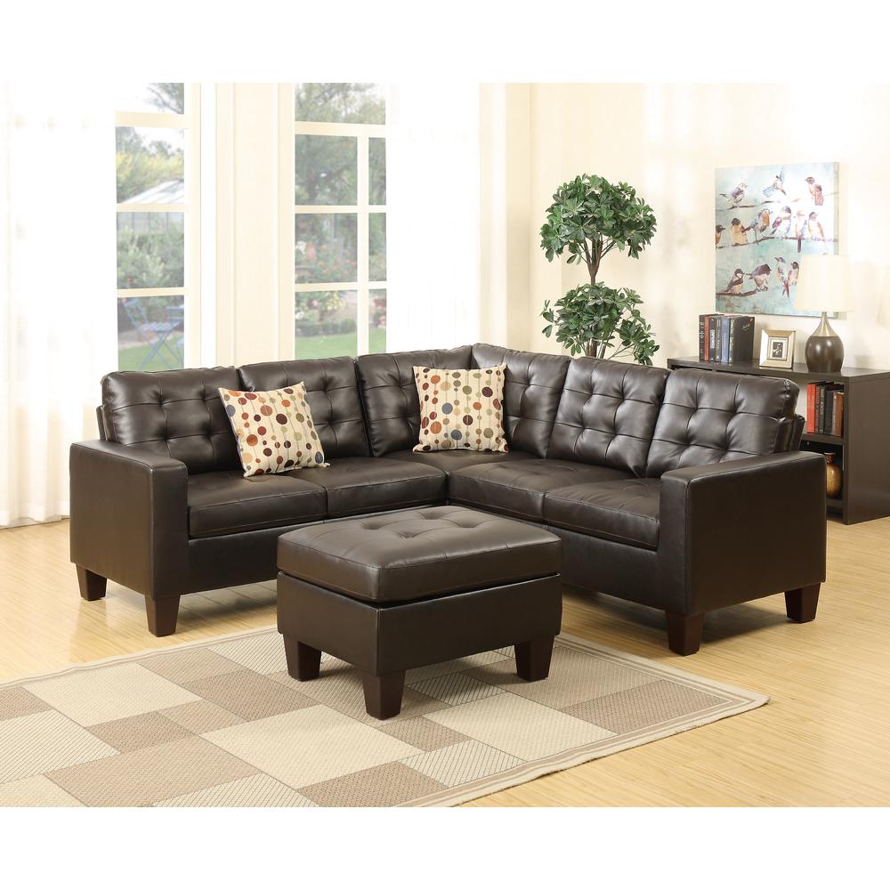 Poundex 4 Piece Sectional Set in Espresso Faux Leather, 81" W x 81" D x 33" H, Package Weight 125. Picture 3