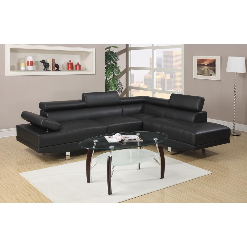 Poundex 2 Piece Faux Leather Sectional Set in Black, 105" W x 77" D x 29" ~ 33" H, Package Weight 98. Picture 1