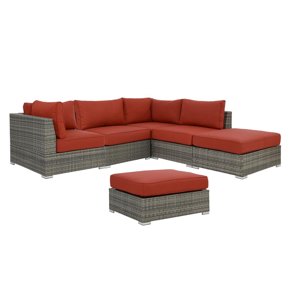 Poundex 6 piece Wicker Outdoor Set in Red. Picture 1