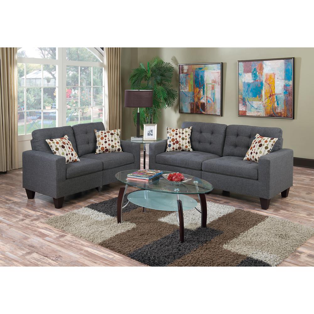 Poundex 2 Piece Fabric Sofa Loveseat Set in Blue Gray Color, Sofa 72" W x 32" D x 35" H, Loveseat 58" W x 32" D x 35" H, Package Weight 74. Picture 2