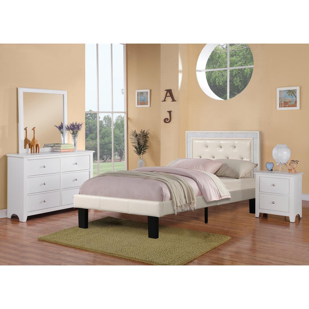 Poundex Twin Upholstered Bed Frame with Slats in Cream Faux Leather, 80" L x 40" W x 38" H , Package Weight 65. Picture 3
