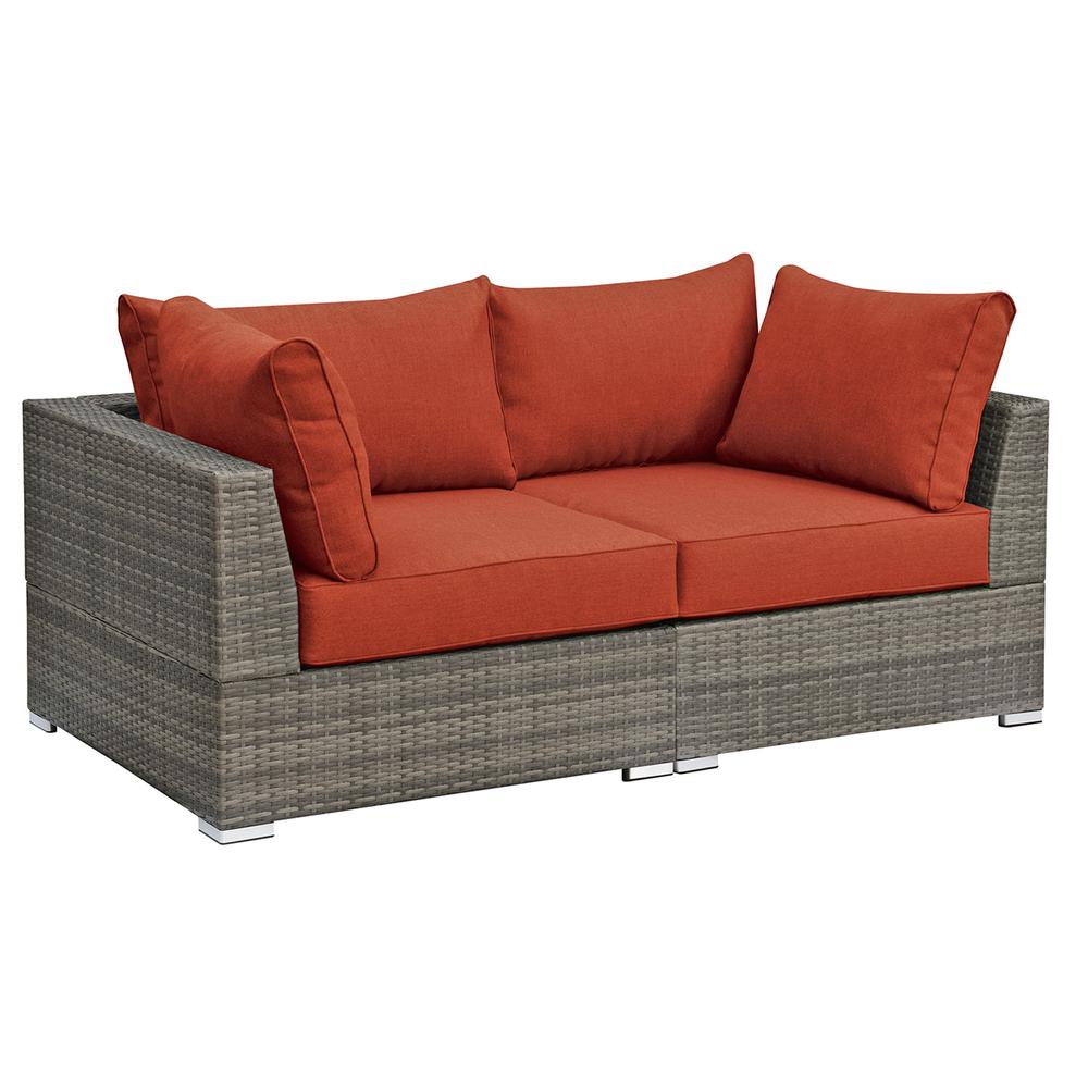 Poundex Wicker Outdoor Loveseat in Red. Picture 1