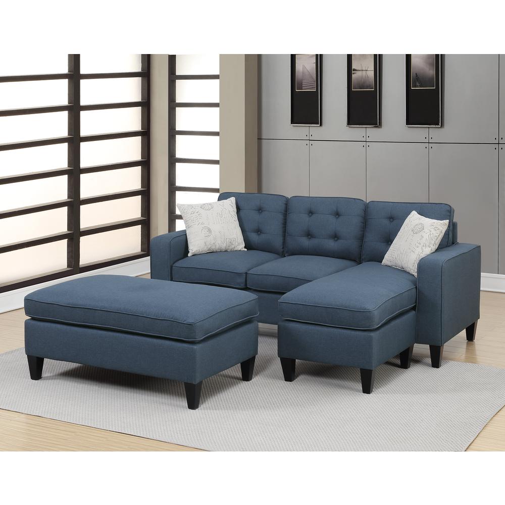 Poundex Reversible Chaise Sectional and Ottoman in Navy Fabric, Reversible Sectional: 81" W x 60" D x 34" H ; Ottoman: 45" W x 26" D x 19" H, Package Weight 159. Picture 4