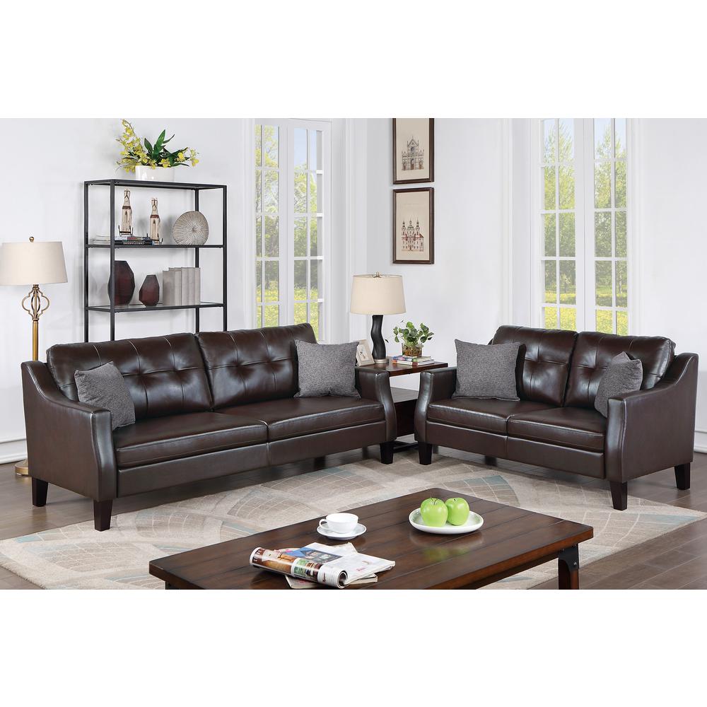 2-piece Gel Leatherette Sofa Set in Dark Brown. Picture 1