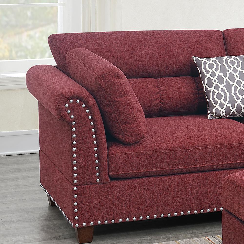3 Piece Fabric Sectional Sofa Set with Storage Ottoman in Paprika Red. Picture 3